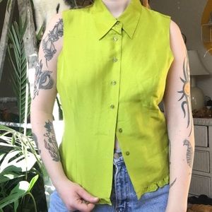 Vintage Lime Green Silk sleeveless Blouse 90s